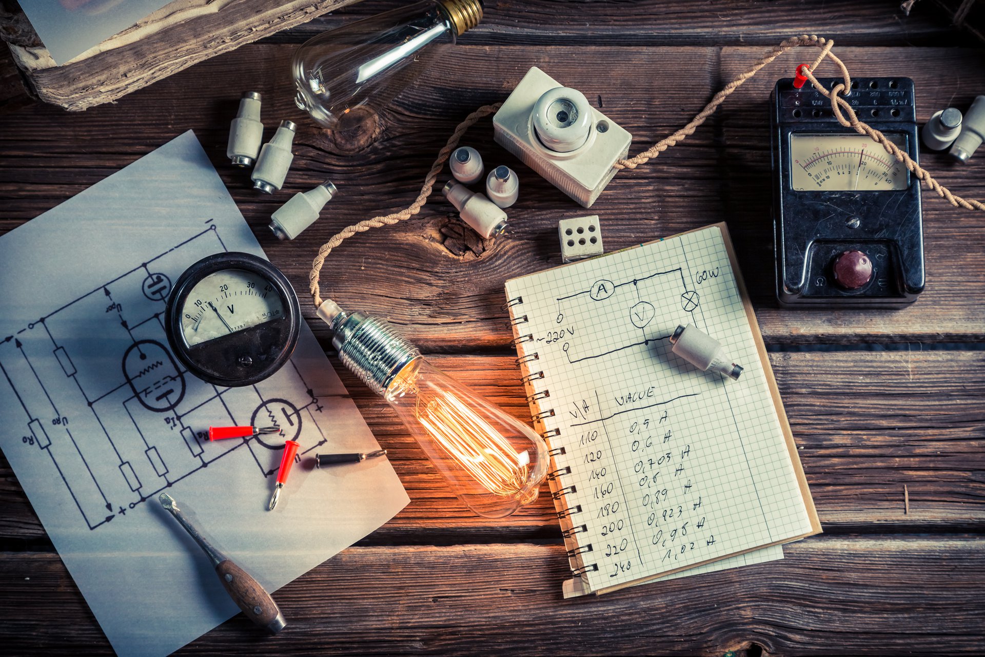Laboratory instruments measuring current and energy consumption, the kind of high-frequency electrical readings a demand forecast learns from